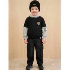 J15557: Boys Bench Mock Sleeve Hoodie, Knitted Beanie Hat & Carpenter Jeans Outfit (2-6 Years)